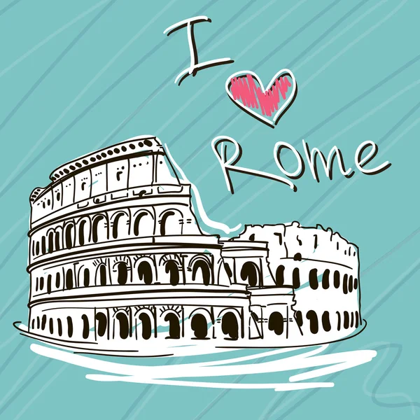 Hand Drawn Vector Illustration. World Famous Landmarck Series:Italy, Roma. I Love Rome — Stock Vector