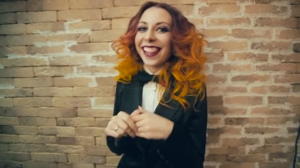 Portrait of Cheerful Redhead woman — Stock Video