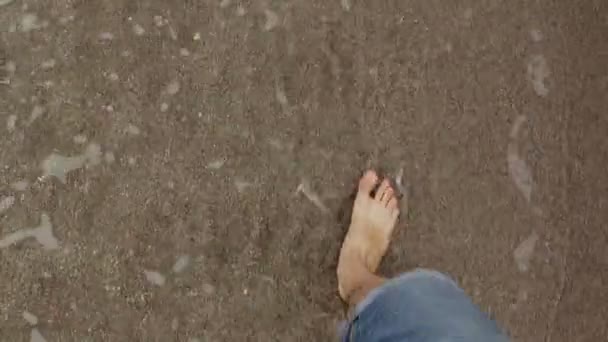 Mans Feet Walking on the Beach — Stock Video