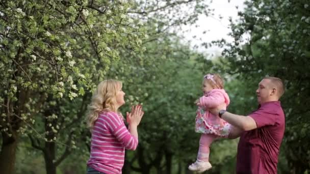 Jonge gelukkige familie In Park — Stockvideo