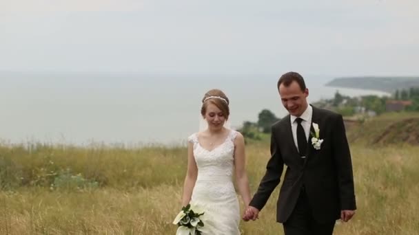 Casamento casal andando — Vídeo de Stock