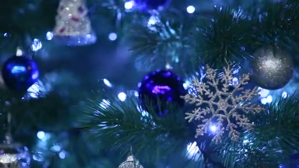 Fiocco di neve su un albero Di Capodanno — Video Stock