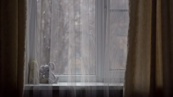 Brinquedos no peitoril da janela — Vídeo de Stock