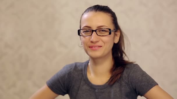 Woman in Glasses Laughing at a Joke — Stock Video