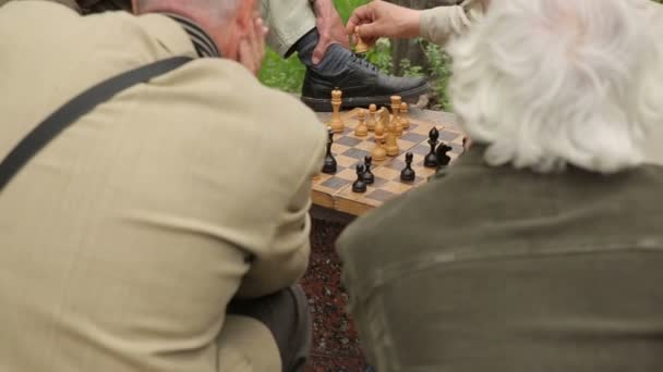 Старі чоловіки грають в шахи — стокове відео