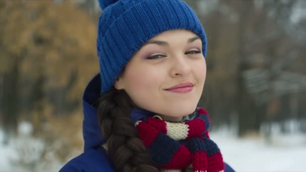 Portrait of a woman in winter — Stock Video