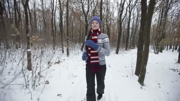 Desportista corre no parque de inverno — Vídeo de Stock