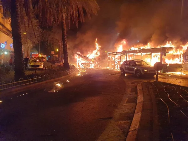 Olá Israel Maio 2021 Consequências Imediatas Foguete Palestino Atingindo Ônibus — Fotografia de Stock