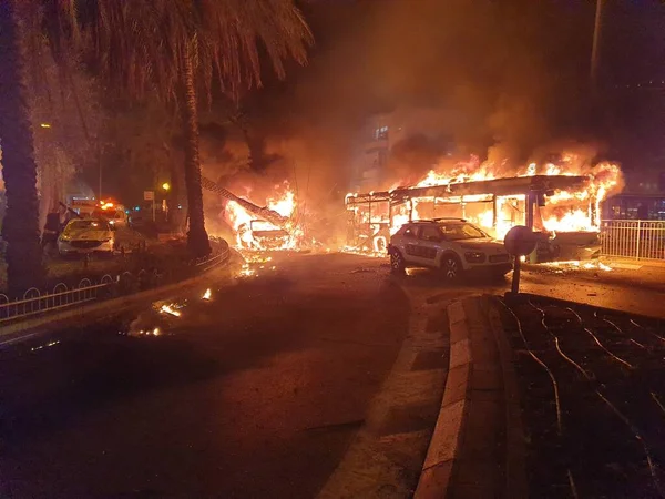 Olá Israel Maio 2021 Consequências Imediatas Foguete Palestino Atingindo Ônibus — Fotografia de Stock