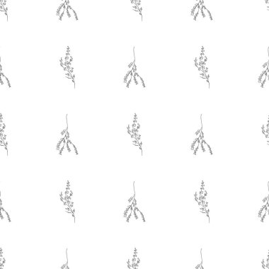 Elle çizilmiş yaprak desenli basit vektör çizimi. Elle çizilmiş dalların kusursuz deseni. Büyük bir çiçek botanik seti. Beyaz arkaplanda izole