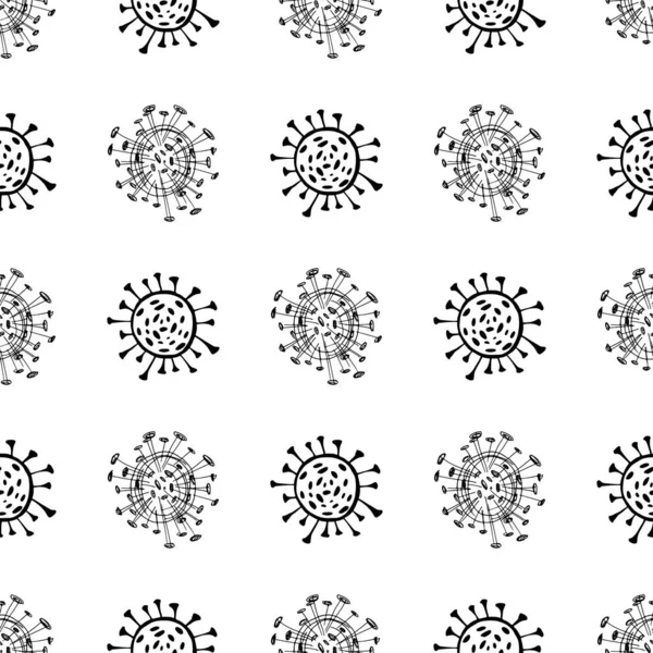 Koronavirüs mikroplarının kusursuz deseni. Coronavirus 2019-nCoV. Tıbbi bir kavramın basit öğelerini karala. Düzenlenebilir vektör vuruşu mikrobu. Virüs, bakteri. El çizimi illüstrasyon