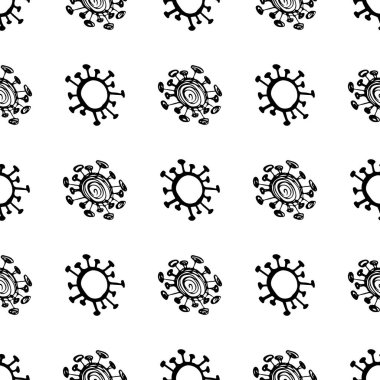 Koronavirüs mikroplarının kusursuz deseni. Coronavirus 2019-nCoV. Tıbbi bir kavramın basit öğelerini karala. Düzenlenebilir vektör vuruşu mikrobu. Virüs, bakteri. El çizimi illüstrasyon