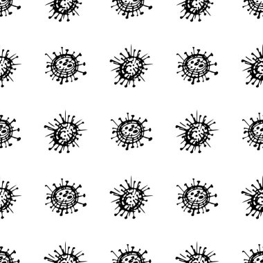Koronavirüs mikroplarının kusursuz deseni. Coronavirus 2019-nCoV. Tıbbi bir kavramın basit öğelerini karala. Düzenlenebilir vektör vuruşu mikrobu. Virüs, bakteri. El çizimi illüstrasyon