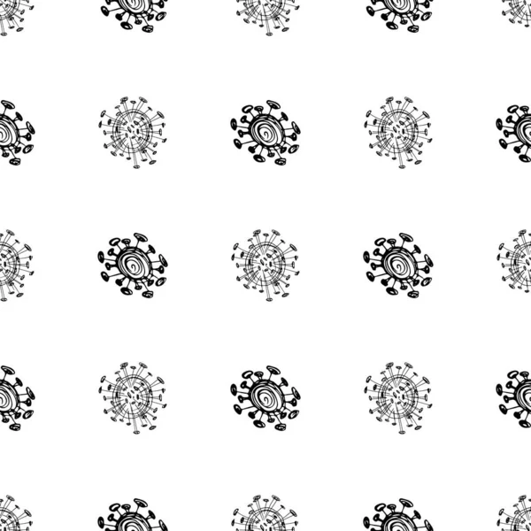 Koronavirüs mikroplarının kusursuz deseni. Coronavirus 2019-nCoV. Tıbbi bir kavramın basit öğelerini karala. Düzenlenebilir vektör vuruşu mikrobu. Virüs, bakteri. El çizimi illüstrasyon