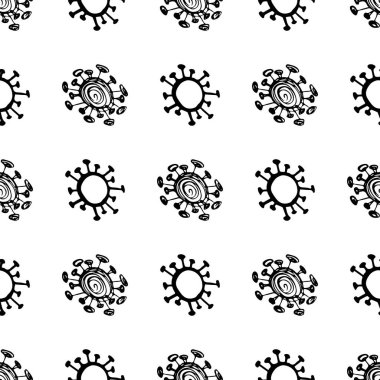 Koronavirüs mikroplarının kusursuz deseni. Coronavirus 2019-nCoV. Tıbbi bir kavramın basit öğelerini karala. Düzenlenebilir vektör vuruşu mikrobu. Virüs, bakteri. El çizimi illüstrasyon