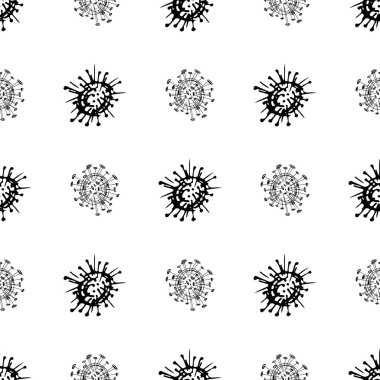 Koronavirüs mikroplarının kusursuz deseni. Coronavirus 2019-nCoV. Tıbbi bir kavramın basit öğelerini karala. Düzenlenebilir vektör vuruşu mikrobu. Virüs, bakteri. El çizimi illüstrasyon