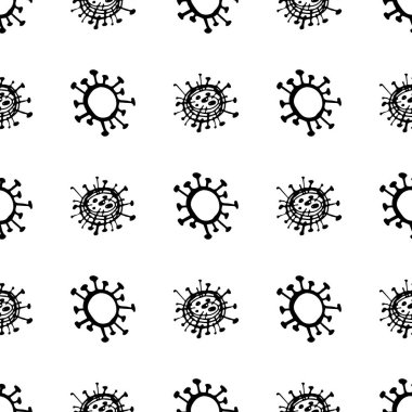 Koronavirüs mikroplarının kusursuz deseni. Coronavirus 2019-nCoV. Tıbbi bir kavramın basit öğelerini karala. Düzenlenebilir vektör vuruşu mikrobu. Virüs, bakteri. El çizimi illüstrasyon