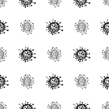 Koronavirüs mikroplarının kusursuz deseni. Coronavirus 2019-nCoV. Tıbbi bir kavramın basit öğelerini karala. Düzenlenebilir vektör vuruşu mikrobu. Virüs, bakteri. El çizimi illüstrasyon