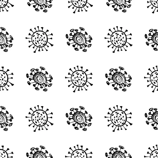 Koronavirüs mikroplarının kusursuz deseni. Coronavirus 2019-nCoV. Tıbbi bir kavramın basit öğelerini karala. Düzenlenebilir vektör vuruşu mikrobu. Virüs, bakteri. El çizimi illüstrasyon