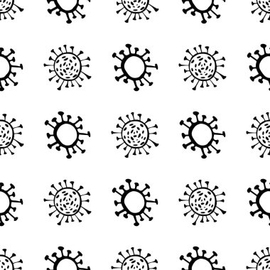 Koronavirüs mikroplarının kusursuz deseni. Coronavirus 2019-nCoV. Tıbbi bir kavramın basit öğelerini karala. Düzenlenebilir vektör vuruşu mikrobu. Virüs, bakteri. El çizimi illüstrasyon