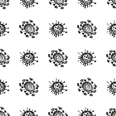 Koronavirüs mikroplarının kusursuz deseni. Coronavirus 2019-nCoV. Tıbbi bir kavramın basit öğelerini karala. Düzenlenebilir vektör vuruşu mikrobu. Virüs, bakteri. El çizimi illüstrasyon