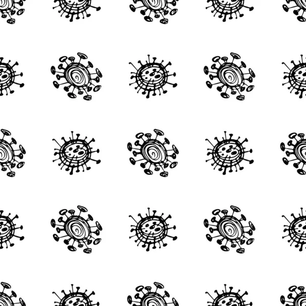Koronavirüs mikroplarının kusursuz deseni. Coronavirus 2019-nCoV. Tıbbi bir kavramın basit öğelerini karala. Düzenlenebilir vektör vuruşu mikrobu. Virüs, bakteri. El çizimi illüstrasyon