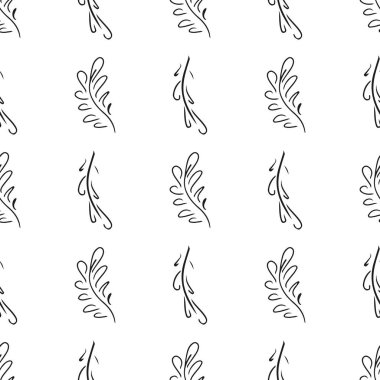 Elle çizilmiş yaprak desenli basit vektör çizimi. Elle çizilmiş dalların kusursuz deseni. Büyük bir çiçek botanik seti. Beyaz arkaplanda izole