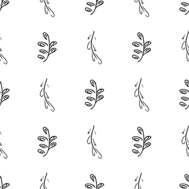 Elle çizilmiş yaprak desenli basit vektör çizimi. Elle çizilmiş dalların kusursuz deseni. Büyük bir çiçek botanik seti. Beyaz arkaplanda izole