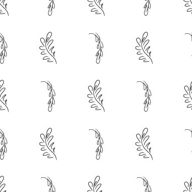 Elle çizilmiş yaprak desenli basit vektör çizimi. Elle çizilmiş dalların kusursuz deseni. Büyük bir çiçek botanik seti. Beyaz arkaplanda izole