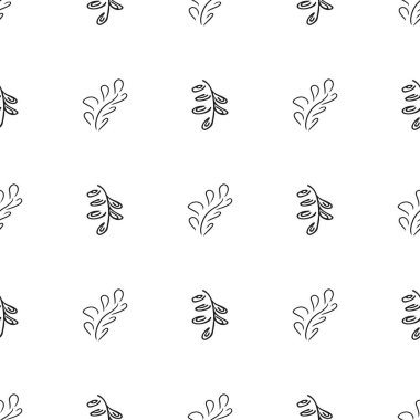 Elle çizilmiş yaprak desenli basit vektör çizimi. Elle çizilmiş dalların kusursuz deseni. Büyük bir çiçek botanik seti. Beyaz arkaplanda izole