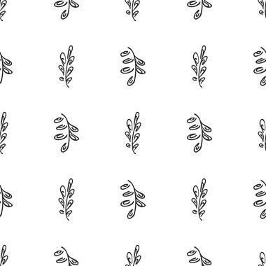 Elle çizilmiş yaprak desenli basit vektör çizimi. Elle çizilmiş dalların kusursuz deseni. Büyük bir çiçek botanik seti. Beyaz arkaplanda izole
