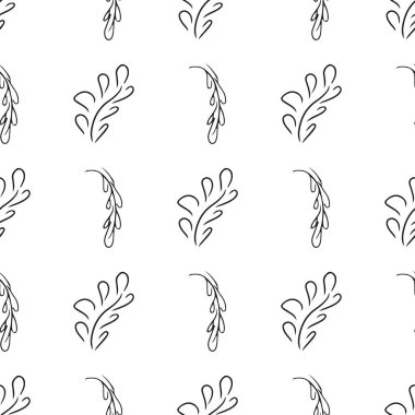 Elle çizilmiş yaprak desenli basit vektör çizimi. Elle çizilmiş dalların kusursuz deseni. Büyük bir çiçek botanik seti. Beyaz arkaplanda izole