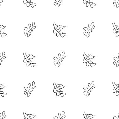 Elle çizilmiş yaprak desenli basit vektör çizimi. Elle çizilmiş dalların kusursuz deseni. Büyük bir çiçek botanik seti. Beyaz arkaplanda izole