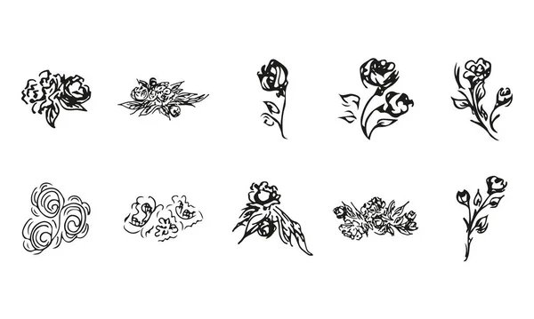 Doodle Colección Simple Vector Rosas Dibujadas Mano Gran Colección Rosas — Archivo Imágenes Vectoriales