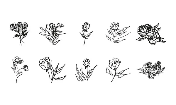 Doodle Semplice Collezione Vettoriale Rose Disegnate Mano Grande Collezione Rose — Vettoriale Stock