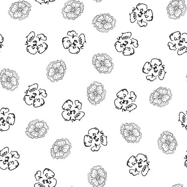 Elle çizilmiş güllerin basit vektör desenlerini karala. Elle çizilmiş çiçeklerin kusursuz rastgele deseni. Beyaz arkaplanda izole