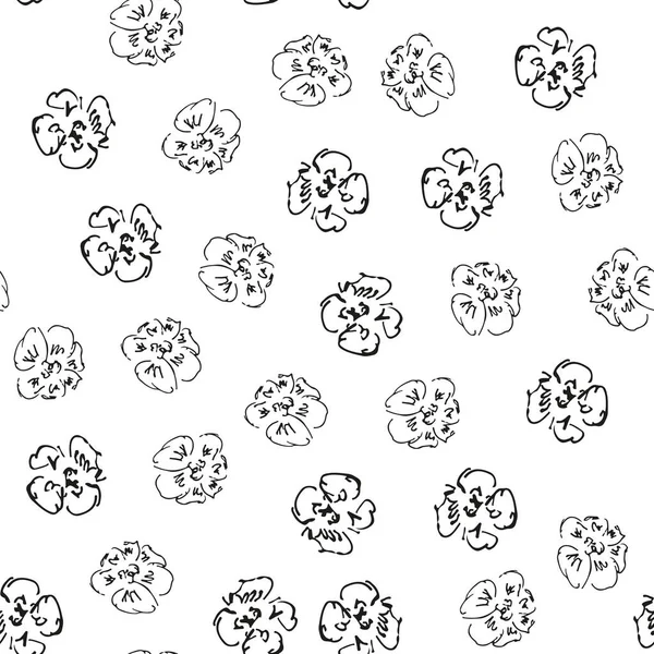 Doodle Simple Vector Seamless Pattern Hand Drawn Roses Seamless Random — Stock Vector