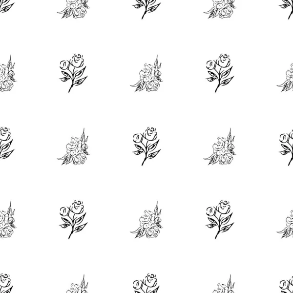 Doodle Einfachen Vektor Nahtlose Muster Von Handgezeichneten Pfingstrosen Nahtloses Muster — Stockvektor