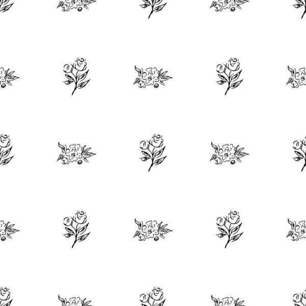 Doodle Einfachen Vektor Nahtlose Muster Von Handgezeichneten Pfingstrosen Nahtloses Muster — Stockvektor