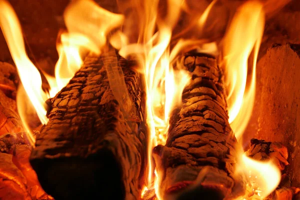 Burning Firewood Fireplace Close — Stock Photo, Image