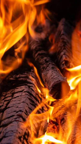 Burning Firewood Fireplace Close — Stock Photo, Image