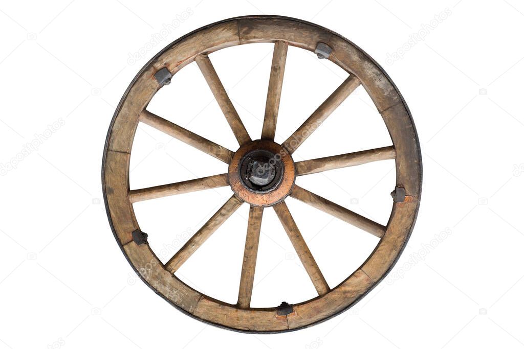 wooden wheel isolated on white with clipping path included.