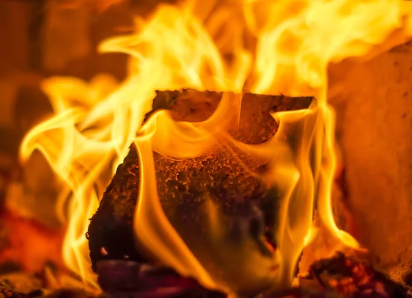 Fuel briquette in a fireplac — Stock Photo, Image