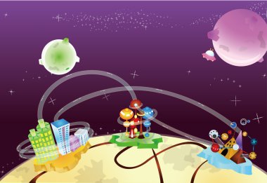 Space cities on a planet clipart