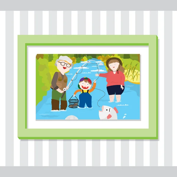 Imagen de una familia en un río — Vector de stock