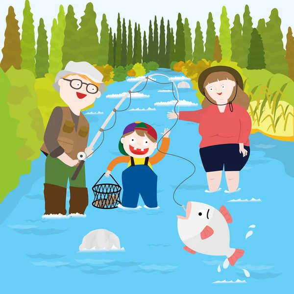 Ψάρεμα σε ένα ποτάμι — Διανυσματικό Αρχείο