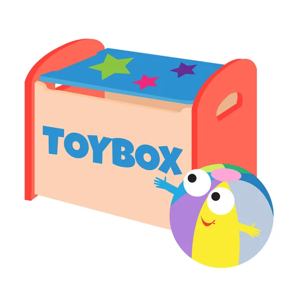 Pallina felice accanto a una scatola di giocattoli — Vettoriale Stock
