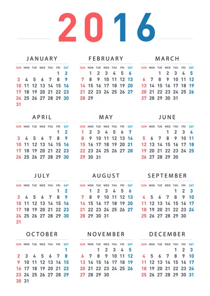 2016 moderne kalender — Stockvector