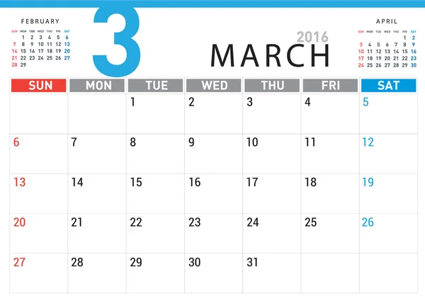 Planlama takvim Şubat 2016 — Stok Vektör