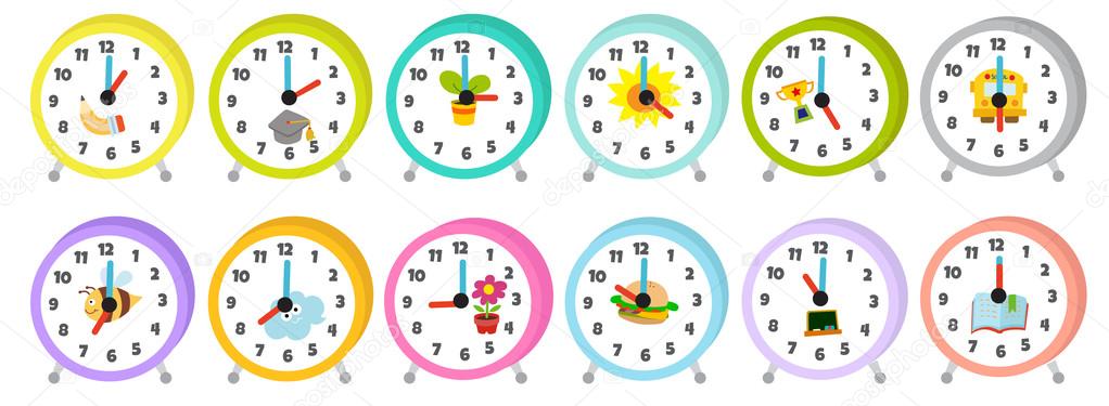 12 colorful table clocks